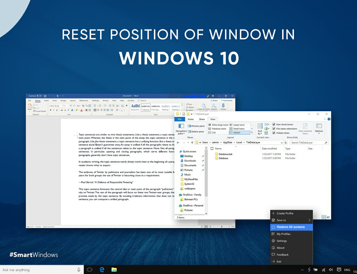 Reset Position of Window in Windows 10